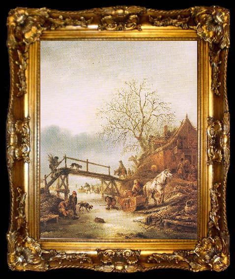 framed  Ostade, Isaack Jansz. van A Winter Scene with an Inn, ta009-2